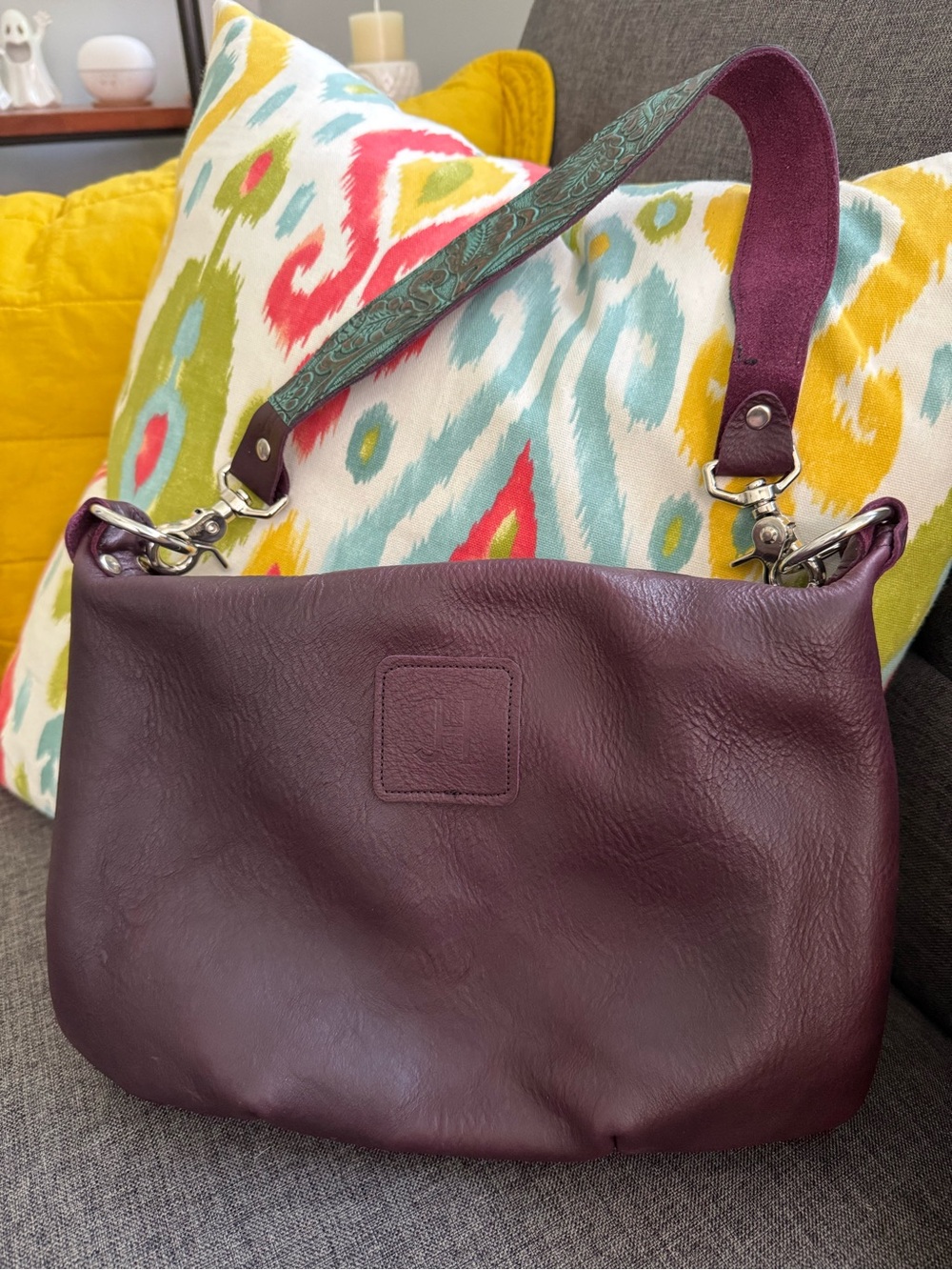 Mulberry Leather Shoulder Bag with Patterned Strap GORGEOUS!   Mini Livingston